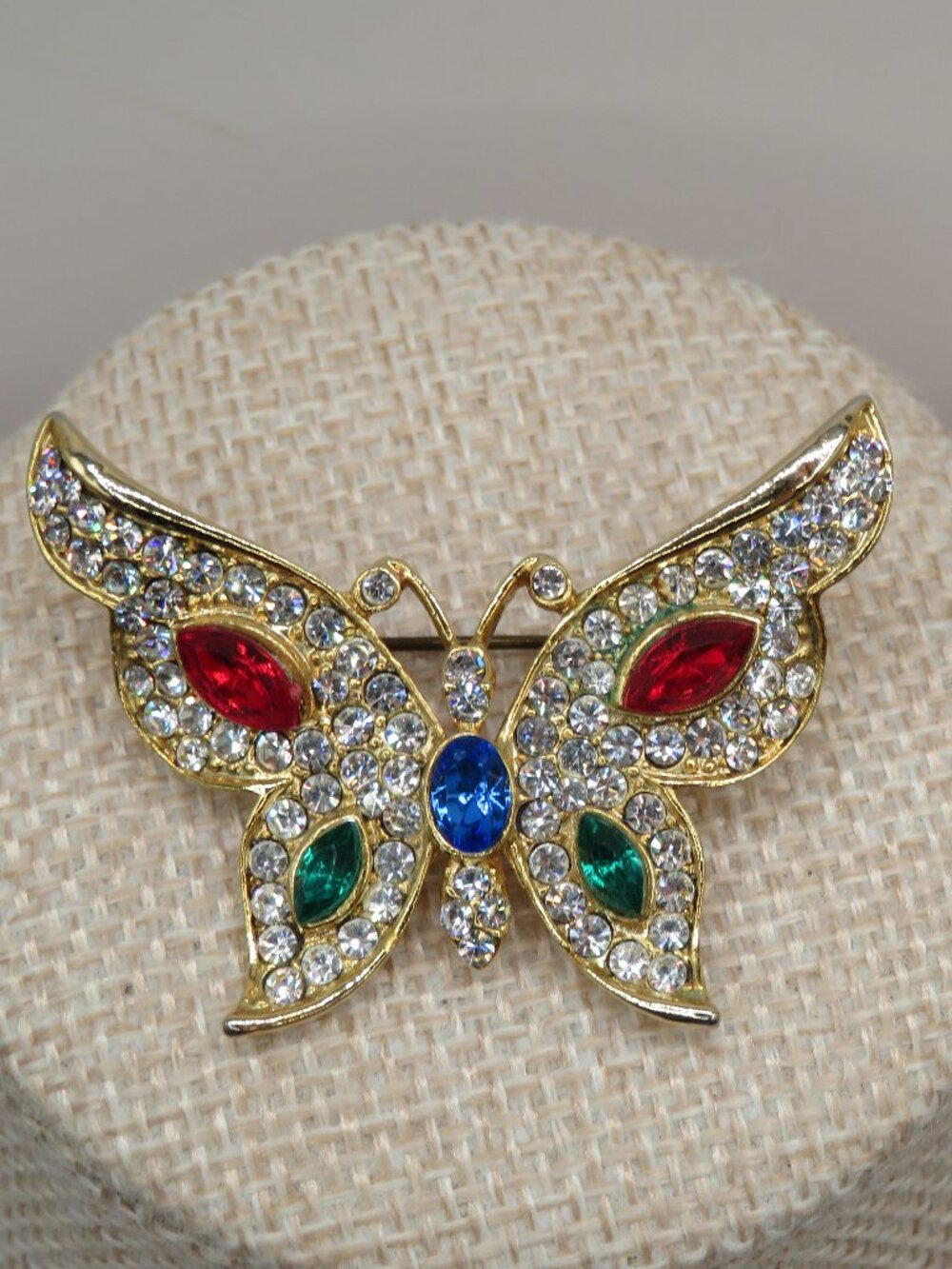 Butterfly Rhinestone Accent Gold Tone Brooch
